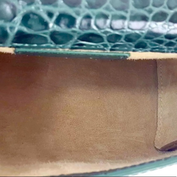 By Far Mini Dark Green Croco Embossed Leather Crossbody Top Handle Bag - Picture 6 of 8